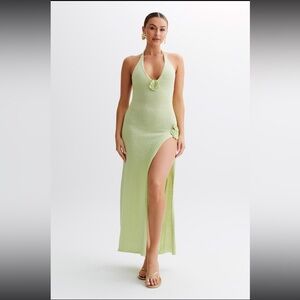 MESHKI Cherie Knit Halter Maxi Dress - Apple